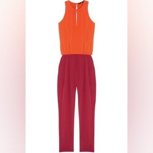 Tibi Silk Crew Neck Colorblock Two Tones Feminine Women's Jumpsuit Size 2